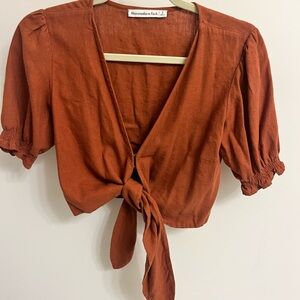 Rust Tie-Front Blouse